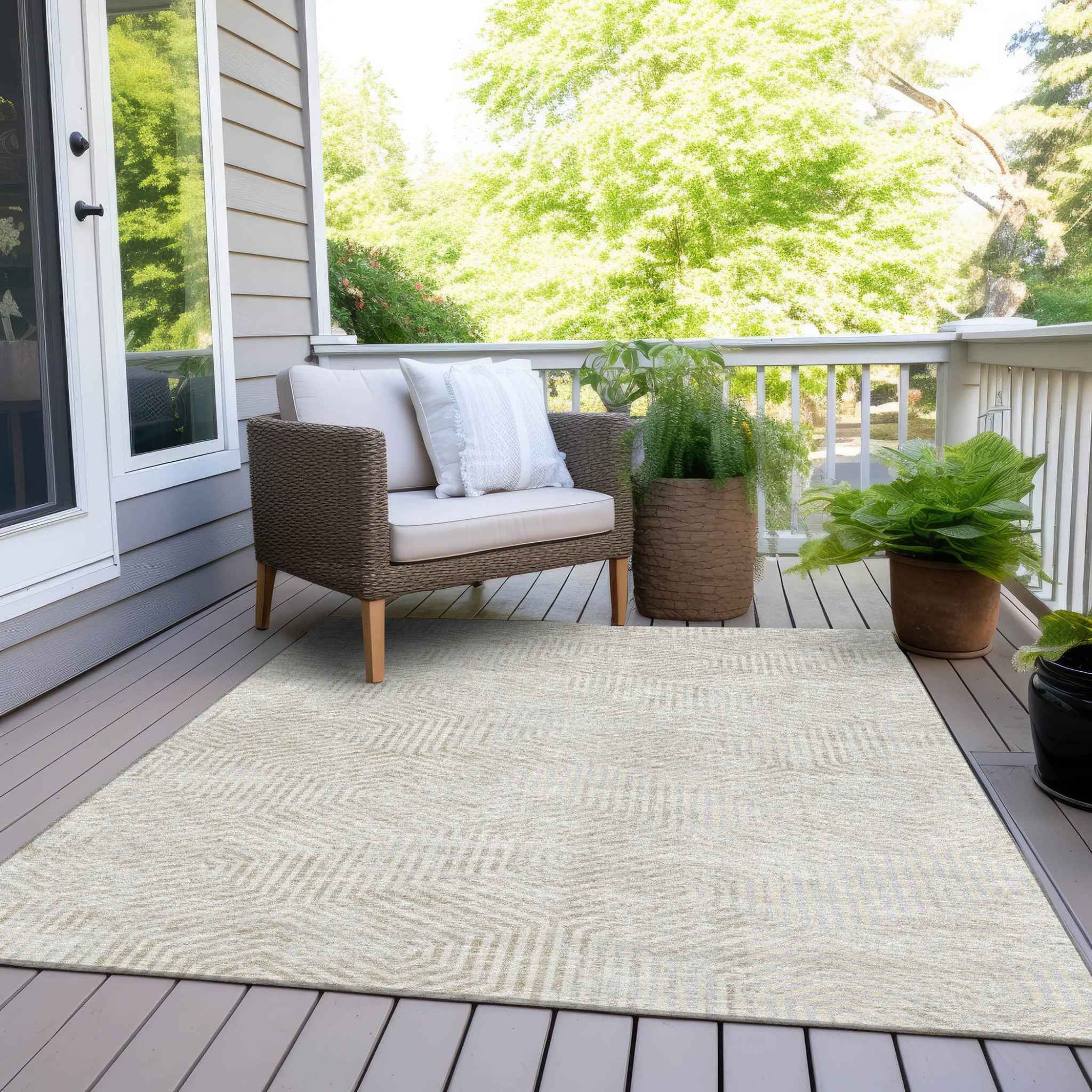 10' X 14' Ivory And Gray Geometric Washable Indoor Outdoor Area Rug