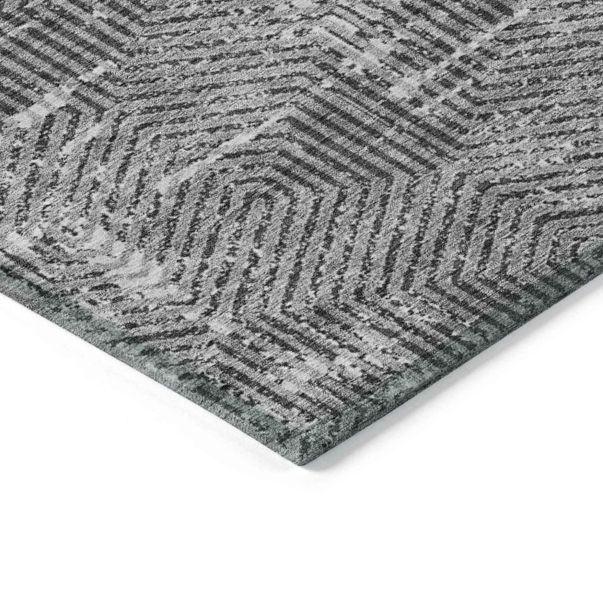 3' X 5' Gray And Charcoal Geometric Washable Indoor Outdoor Area Rug