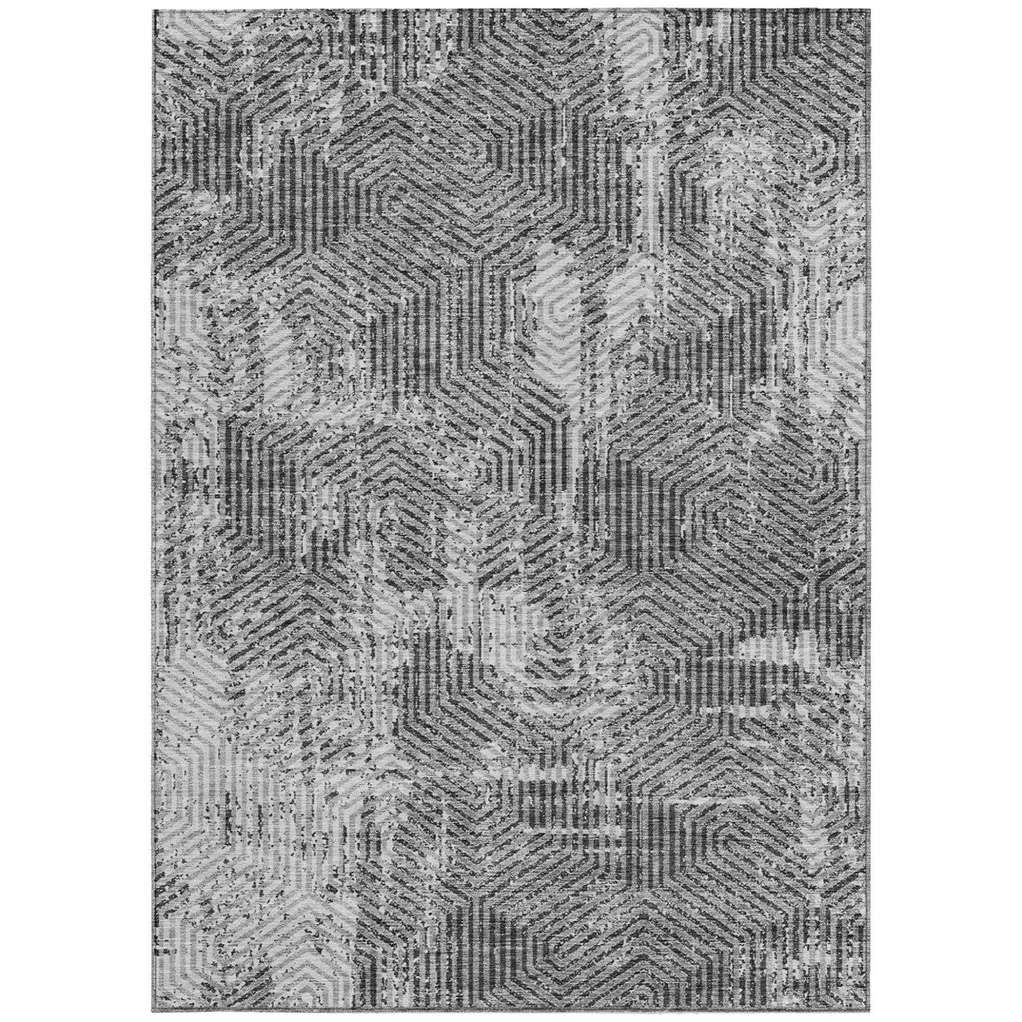 3' X 5' Gray And Charcoal Geometric Washable Indoor Outdoor Area Rug