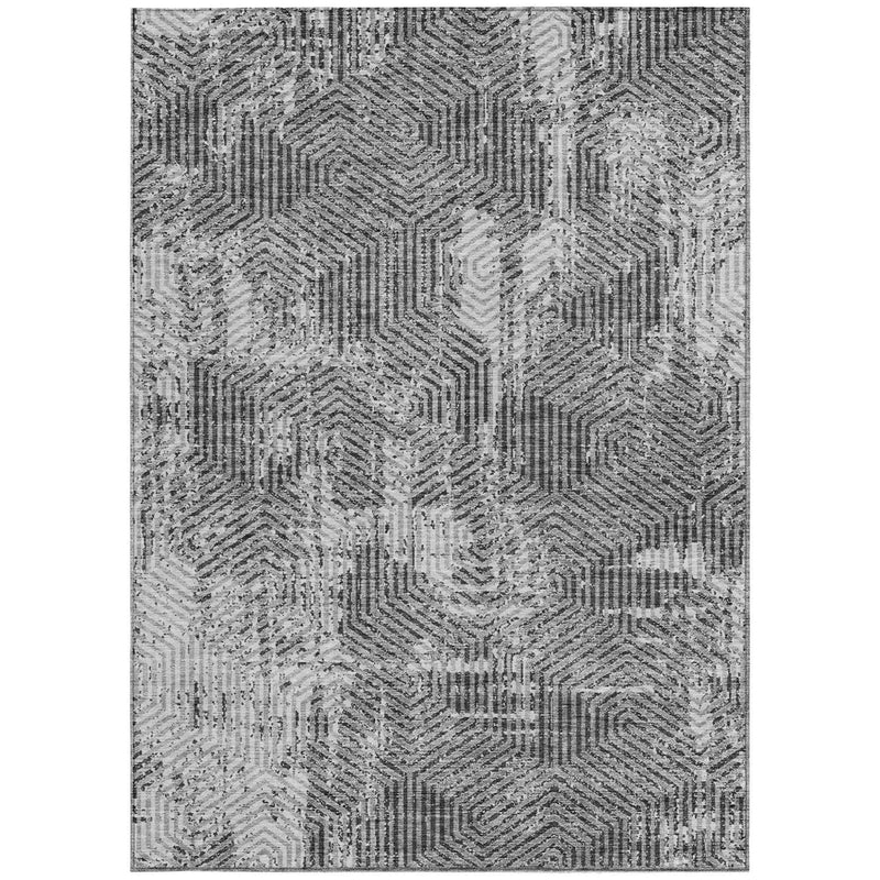 3' X 5' Gray And Charcoal Geometric Washable Indoor Outdoor Area Rug