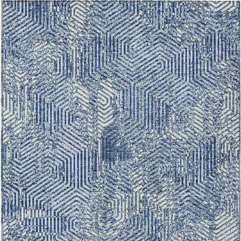 10' X 14' Navy Blue And Ivory Geometric Washable Indoor Outdoor Area Rug
