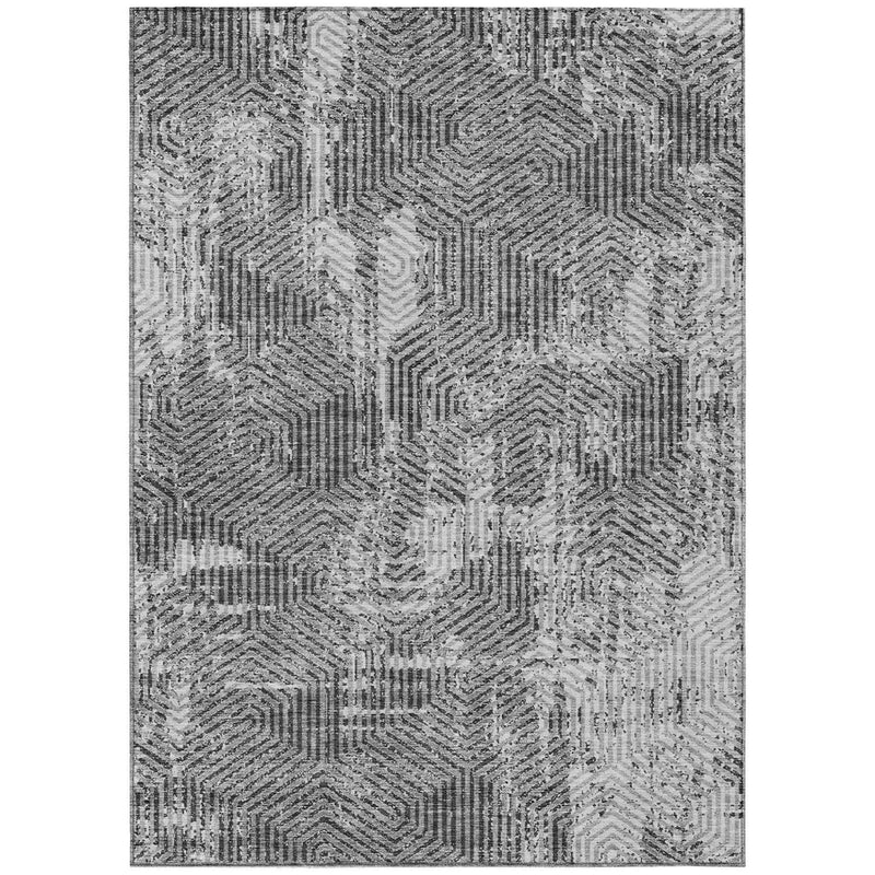 3' X 5' Gray And Charcoal Geometric Washable Indoor Outdoor Area Rug
