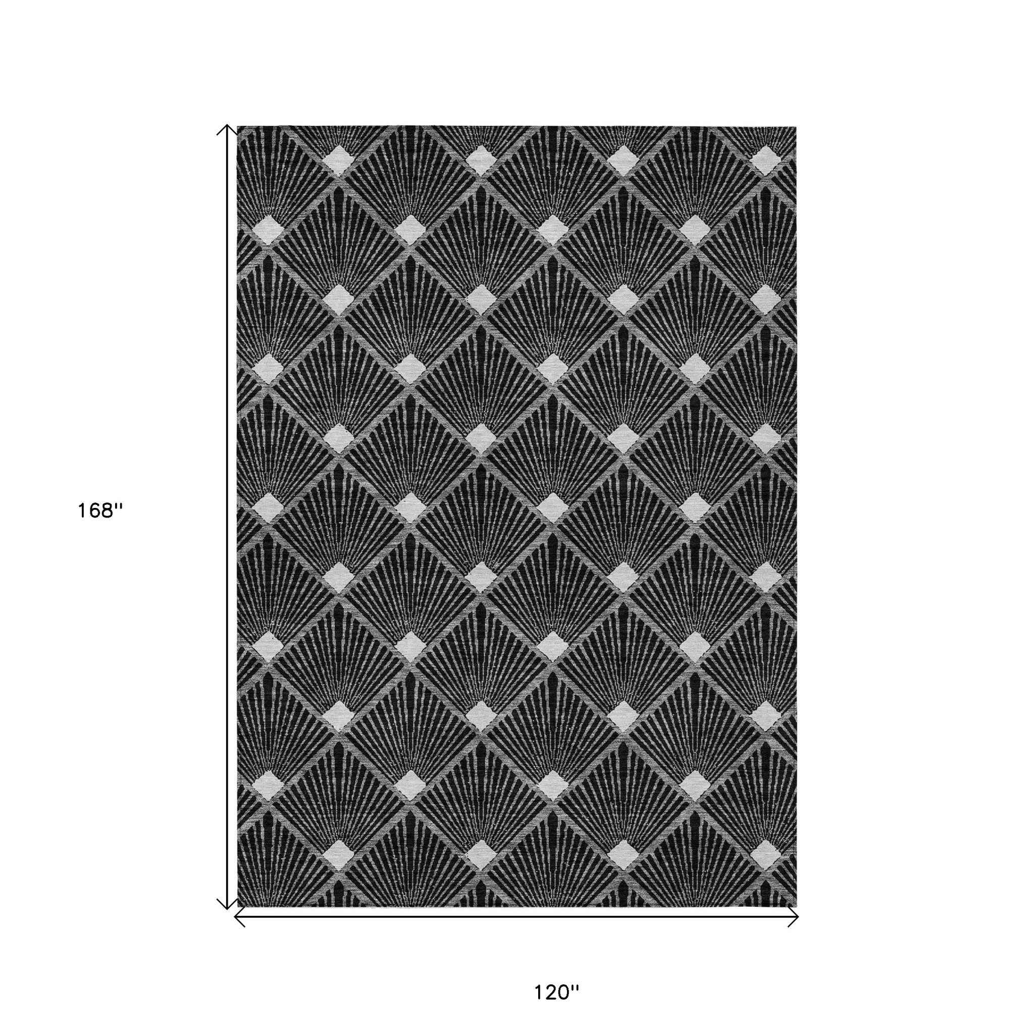 10' X 14' Black Gray And Ivory Geometric Washable Indoor Outdoor Area Rug