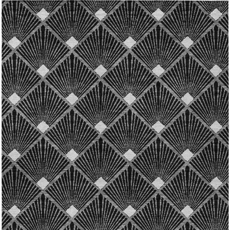 10' X 14' Black Gray And Ivory Geometric Washable Indoor Outdoor Area Rug