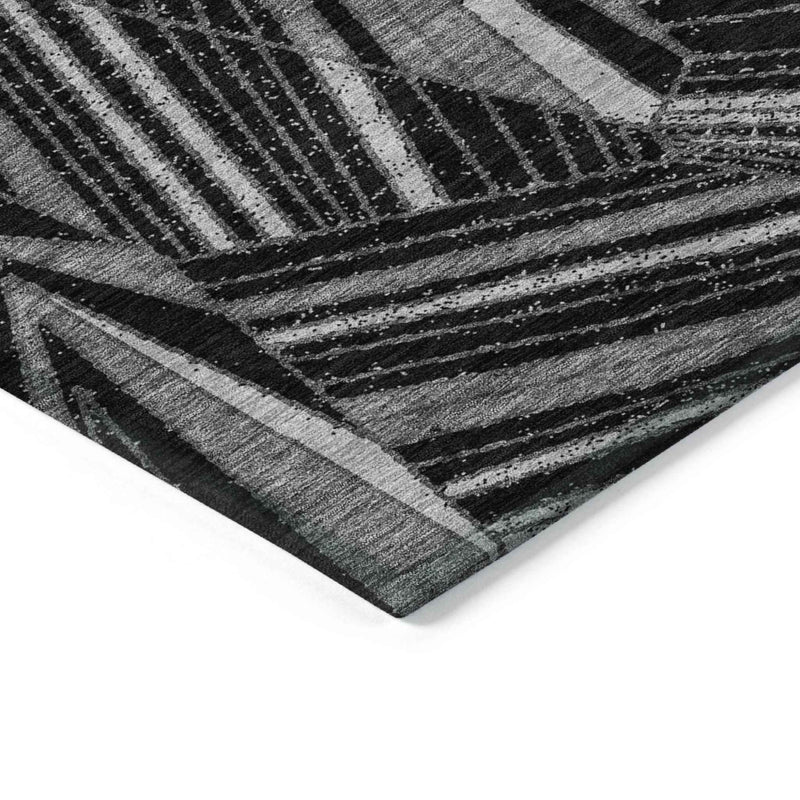 9' X 12' Black And Gray Geometric Washable Indoor Outdoor Area Rug
