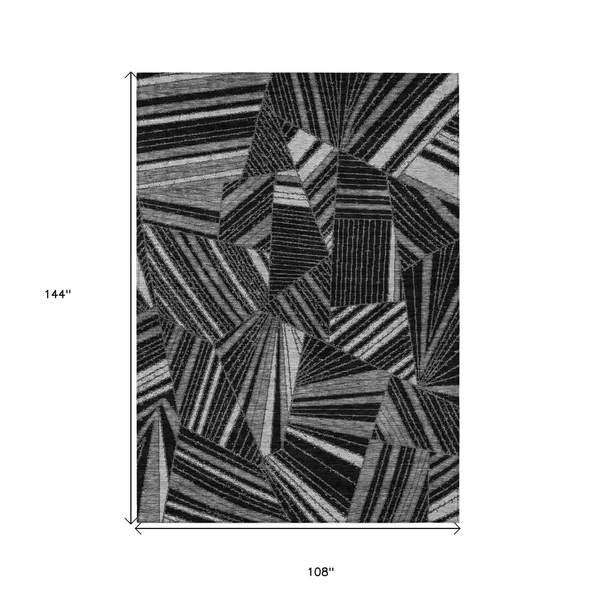 9' X 12' Black And Gray Geometric Washable Indoor Outdoor Area Rug
