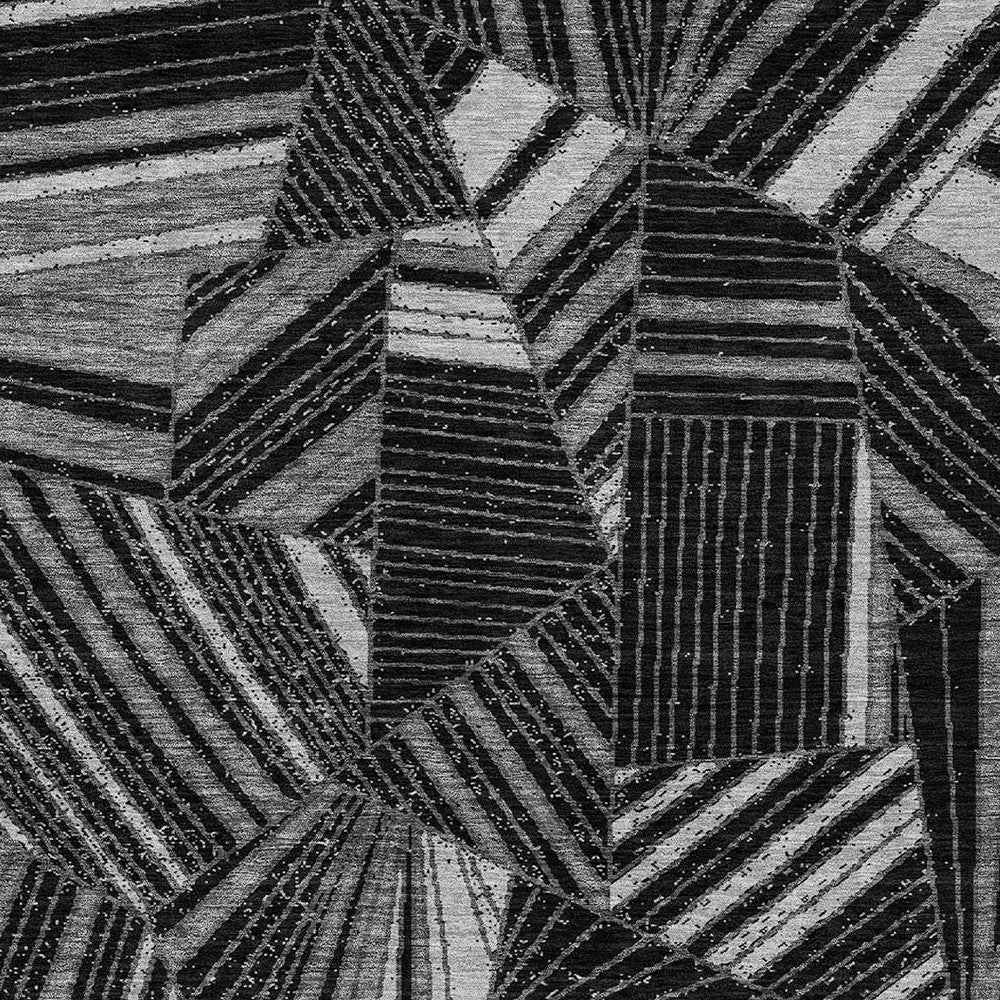 9' X 12' Black And Gray Geometric Washable Indoor Outdoor Area Rug