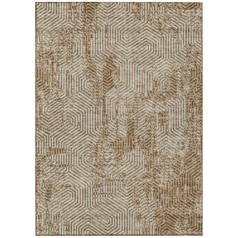 5' X 8' Brown And Beige Geometric Washable Indoor Outdoor Area Rug