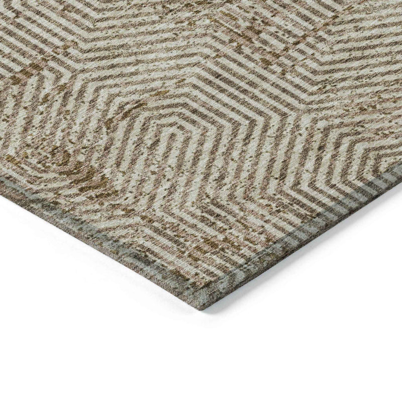 5' X 8' Brown And Beige Geometric Washable Indoor Outdoor Area Rug