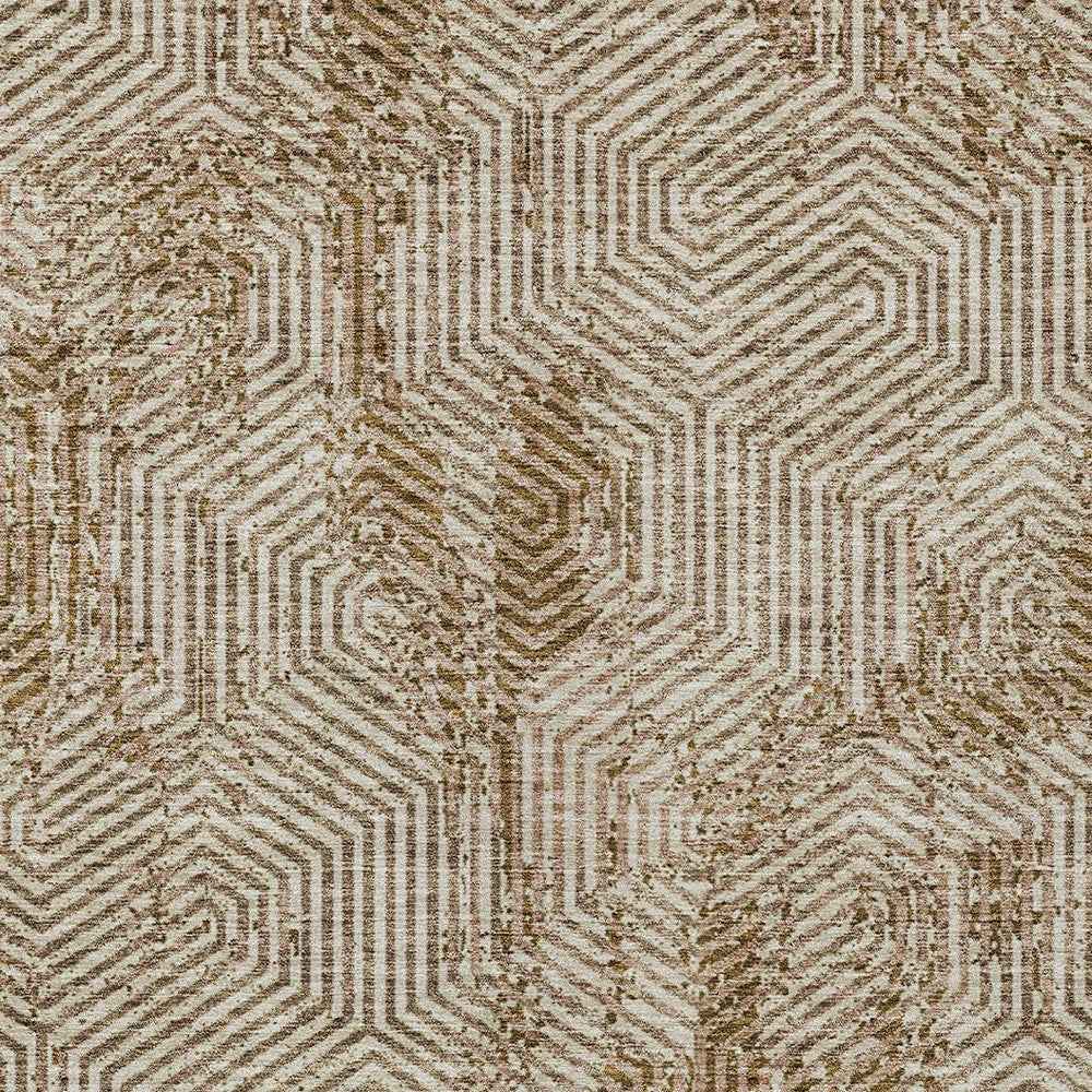 5' X 8' Brown And Beige Geometric Washable Indoor Outdoor Area Rug