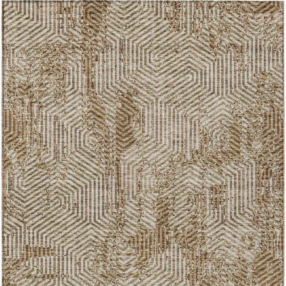5' X 8' Brown And Beige Geometric Washable Indoor Outdoor Area Rug
