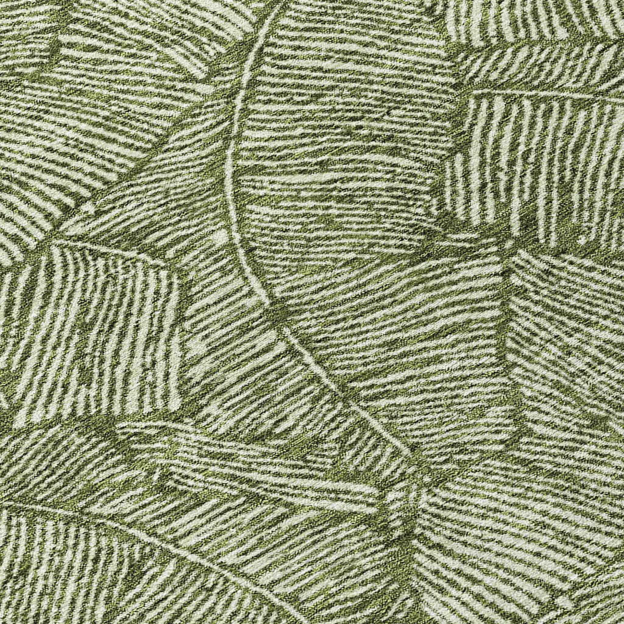 8' Olive Green And Light Green Round Floral Washable Indoor Outdoor Area Rug