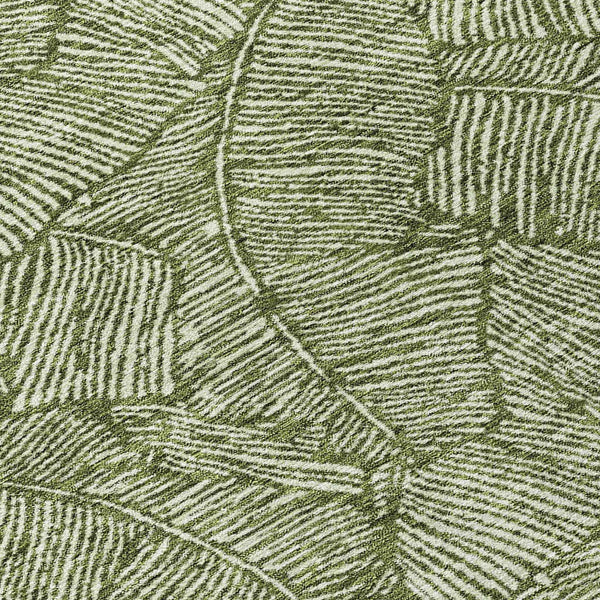 8' Olive Green And Light Green Round Floral Washable Indoor Outdoor Area Rug