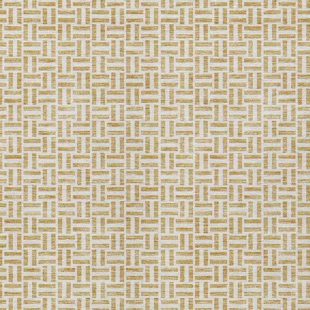 8' X 10' Gold And Ivory Geometric Washable Indoor Outdoor Area Rug