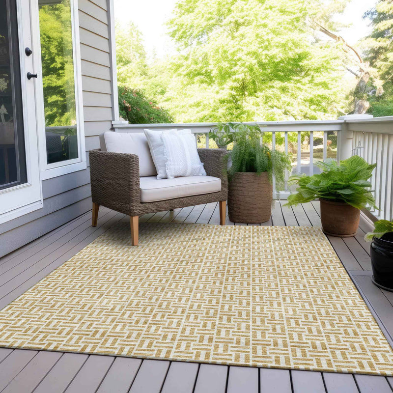 8' X 10' Gold And Ivory Geometric Washable Indoor Outdoor Area Rug