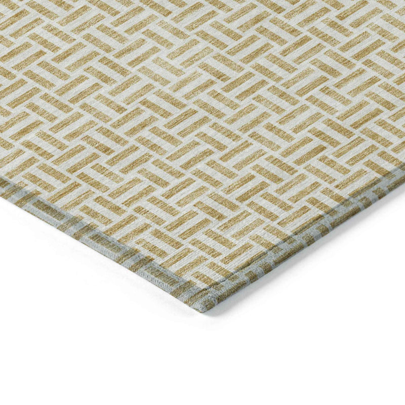 8' X 10' Gold And Ivory Geometric Washable Indoor Outdoor Area Rug
