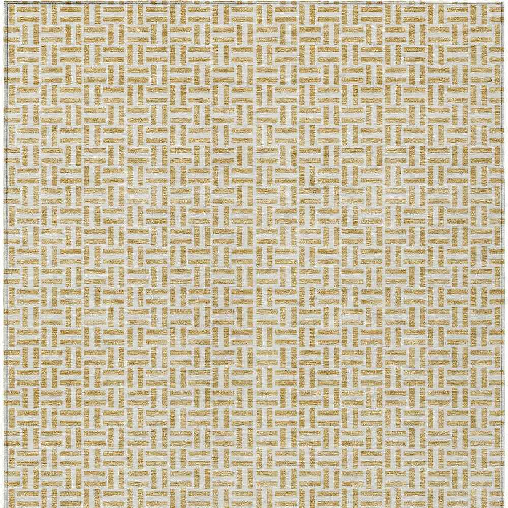 8' X 10' Gold And Ivory Geometric Washable Indoor Outdoor Area Rug