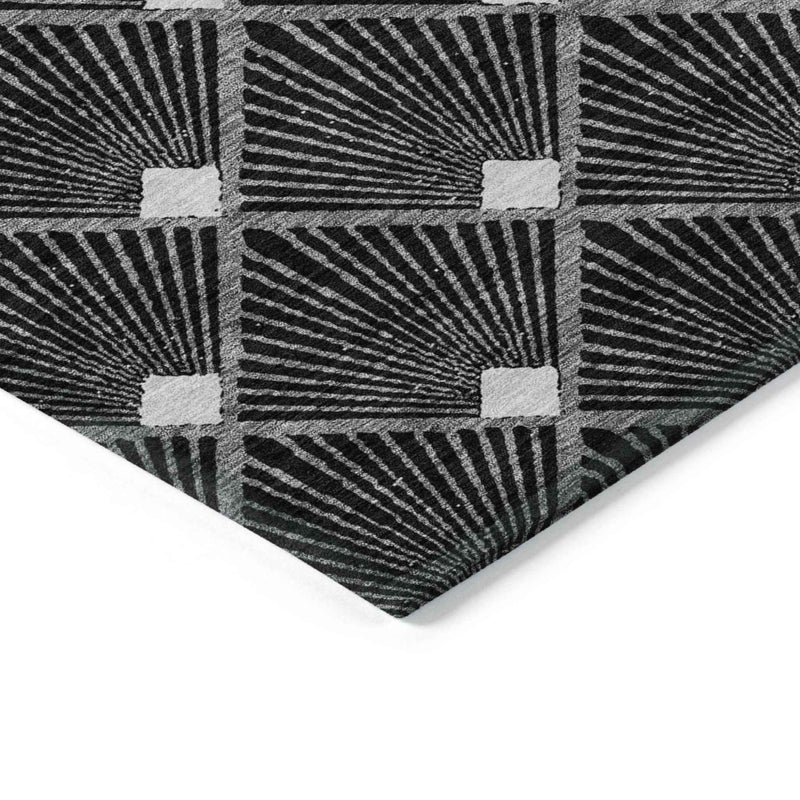 9' X 12' Black Gray And Ivory Geometric Washable Indoor Outdoor Area Rug