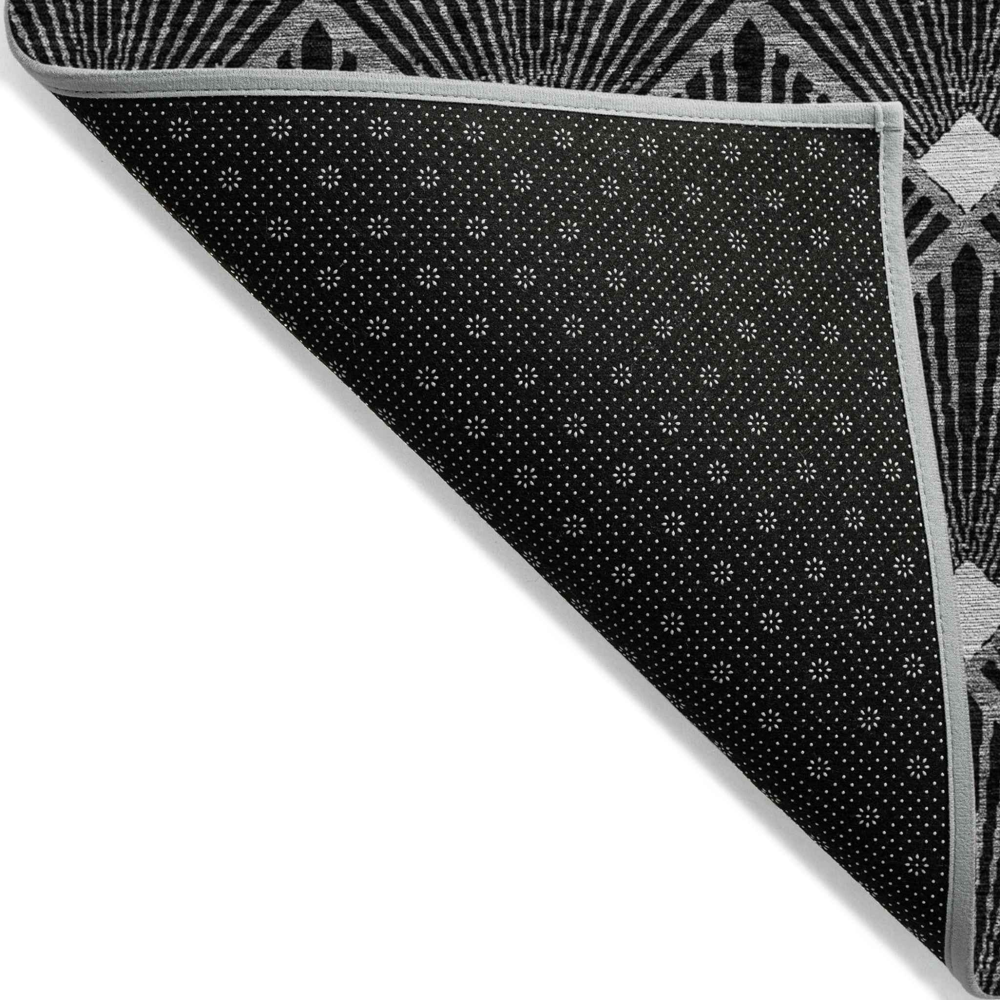 9' X 12' Black Gray And Ivory Geometric Washable Indoor Outdoor Area Rug