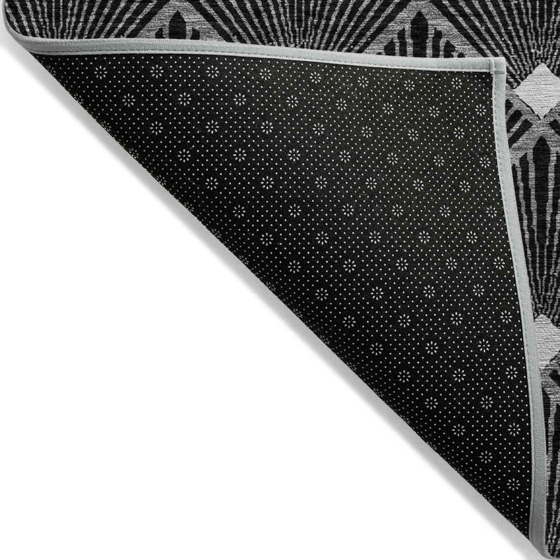 9' X 12' Black Gray And Ivory Geometric Washable Indoor Outdoor Area Rug