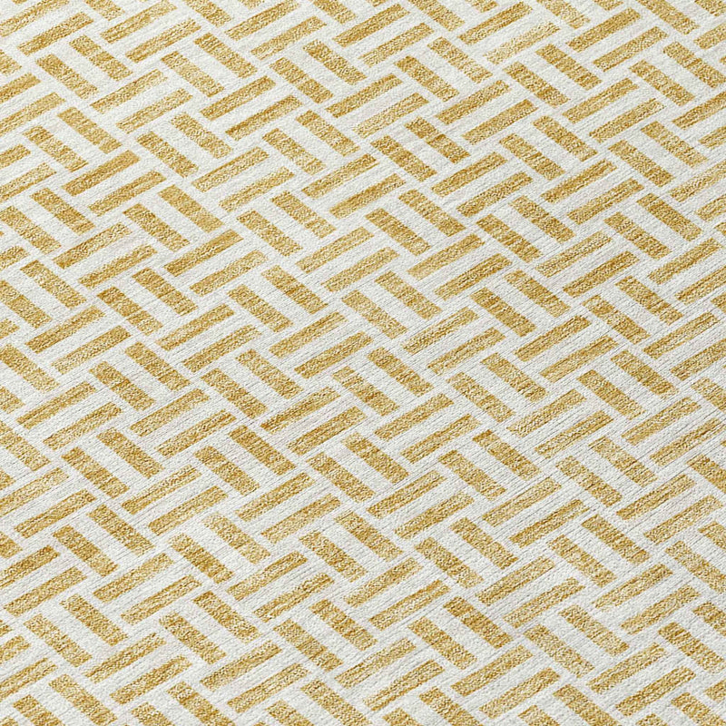 8' Gold And Ivory Round Geometric Washable Indoor Outdoor Area Rug