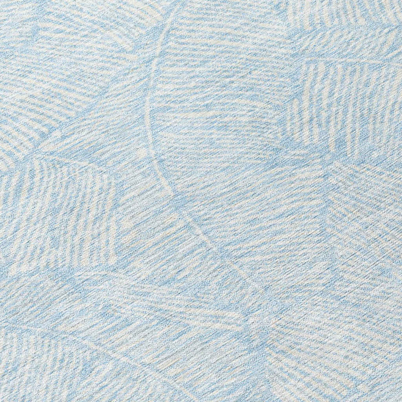 8' Sky Blue And Ivory Round Floral Washable Indoor Outdoor Area Rug