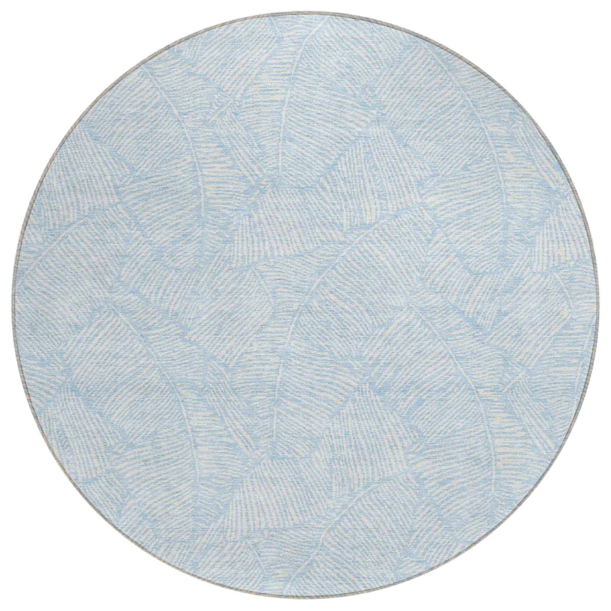 8' Sky Blue And Ivory Round Floral Washable Indoor Outdoor Area Rug