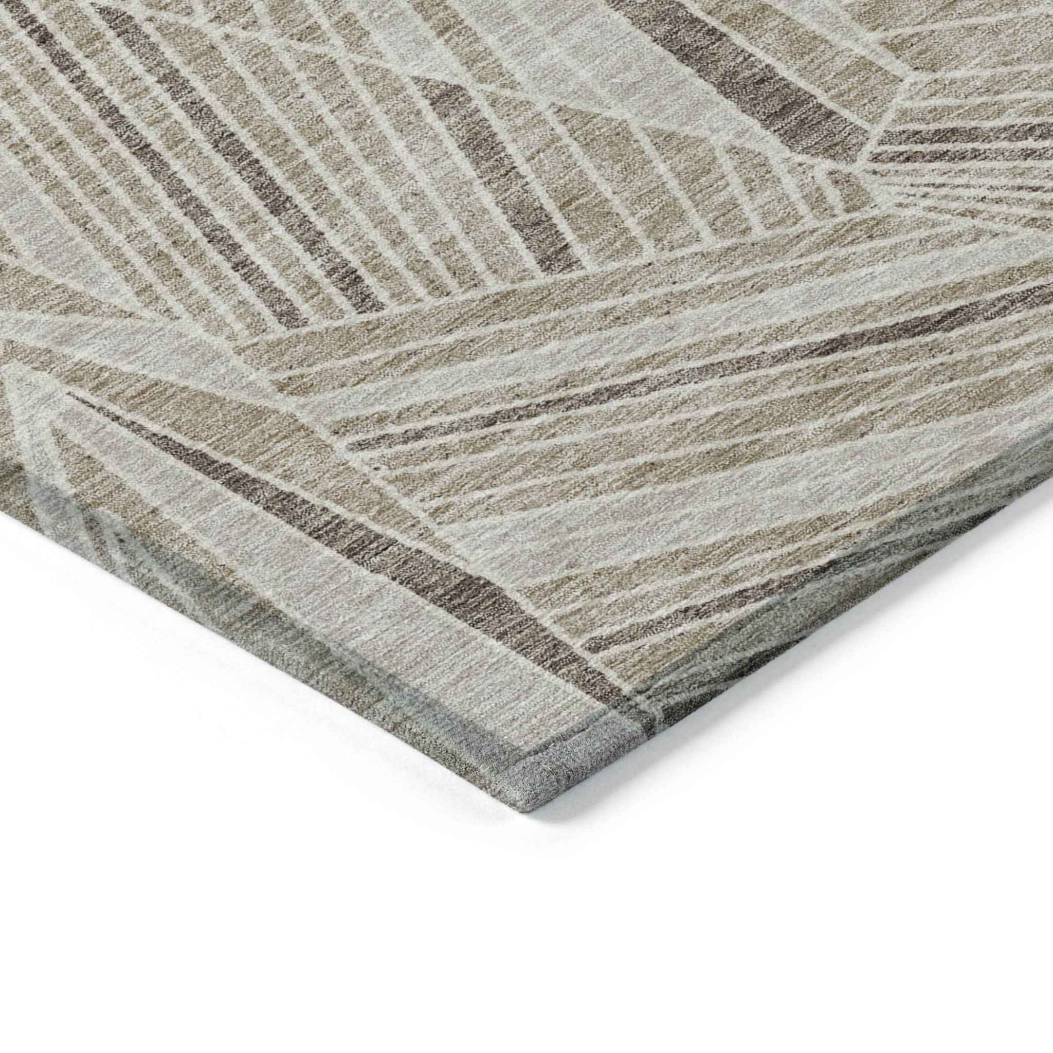 9' X 12' Beige Brown And Ivory Geometric Washable Indoor Outdoor Area Rug