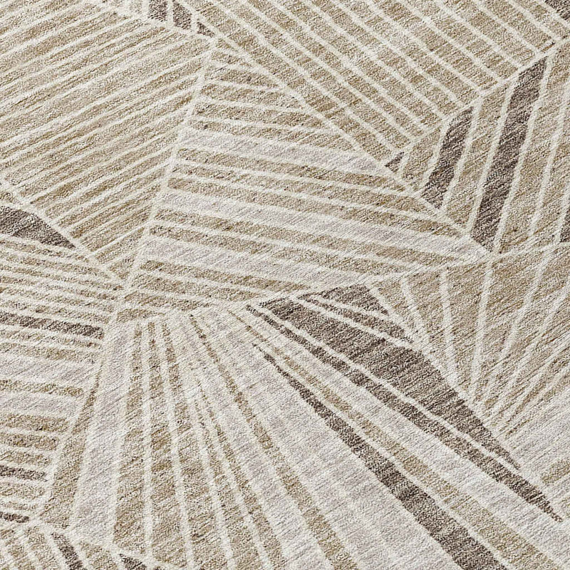 9' X 12' Beige Brown And Ivory Geometric Washable Indoor Outdoor Area Rug