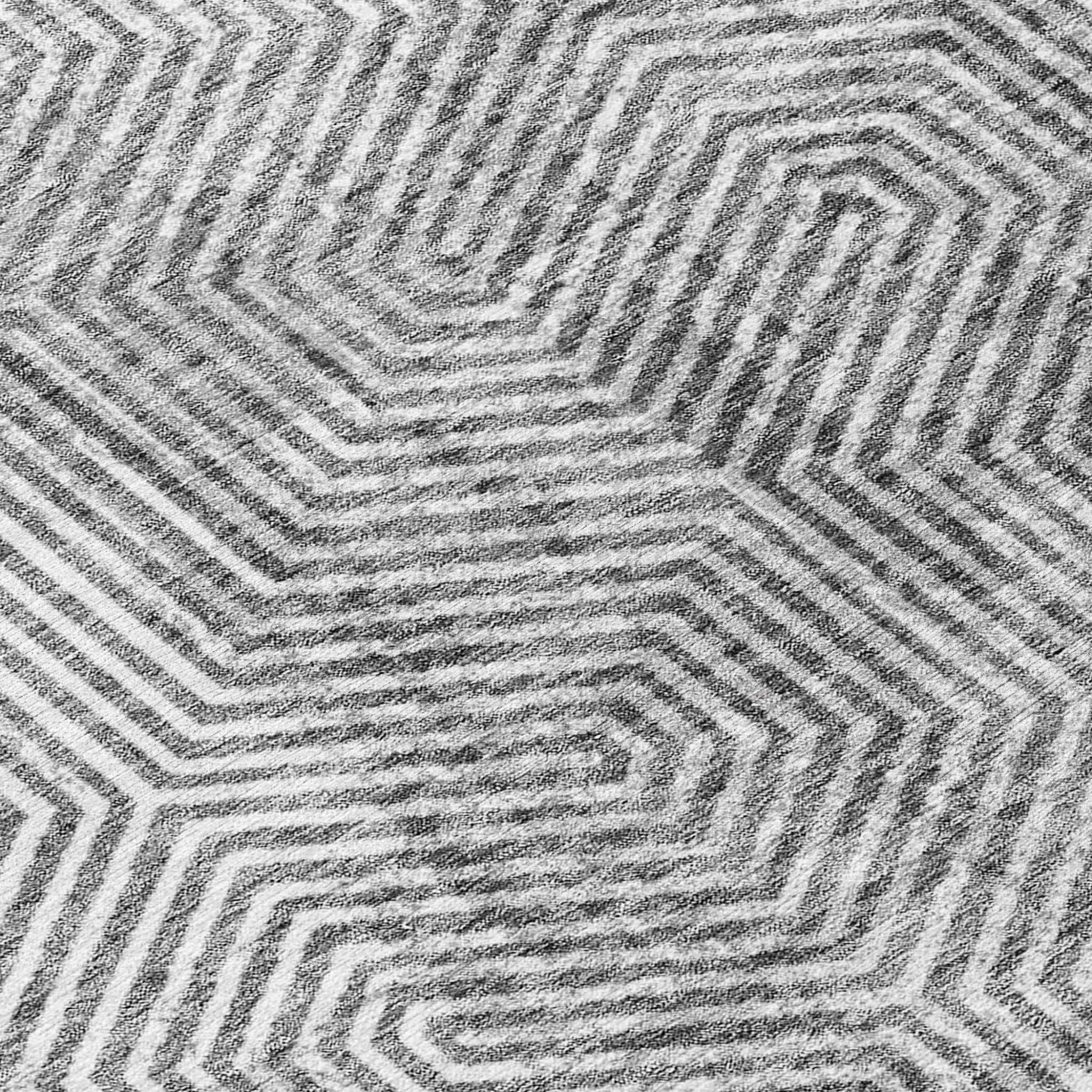 8' Silver And Gray Round Geometric Washable Indoor Outdoor Area Rug