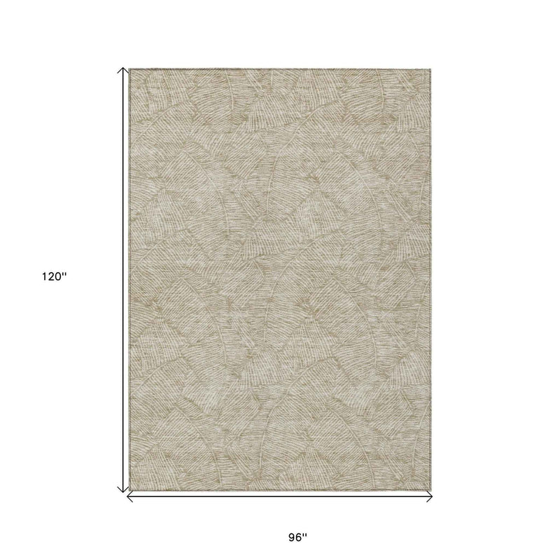 8' X 10' Taupe And Ivory Floral Washable Indoor Outdoor Area Rug