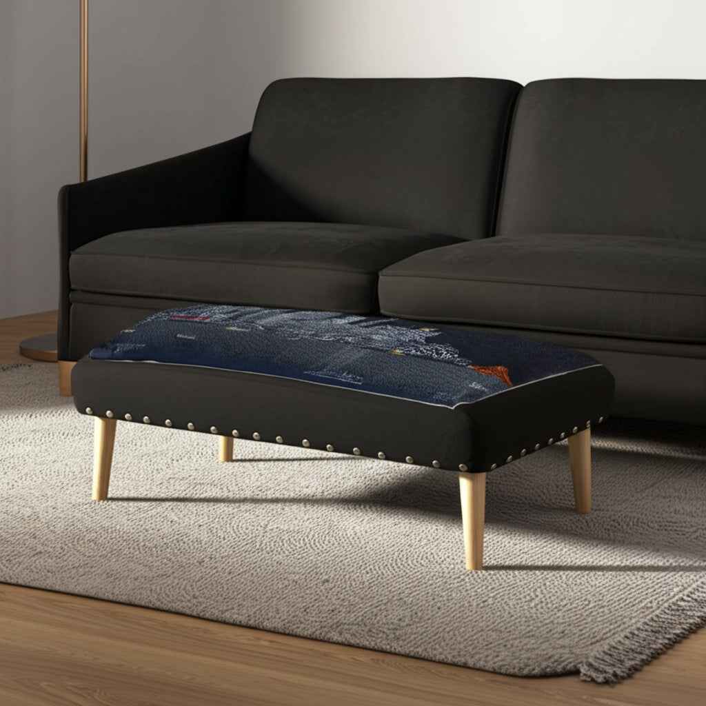 38" Gray Wool and Brown Ottoman