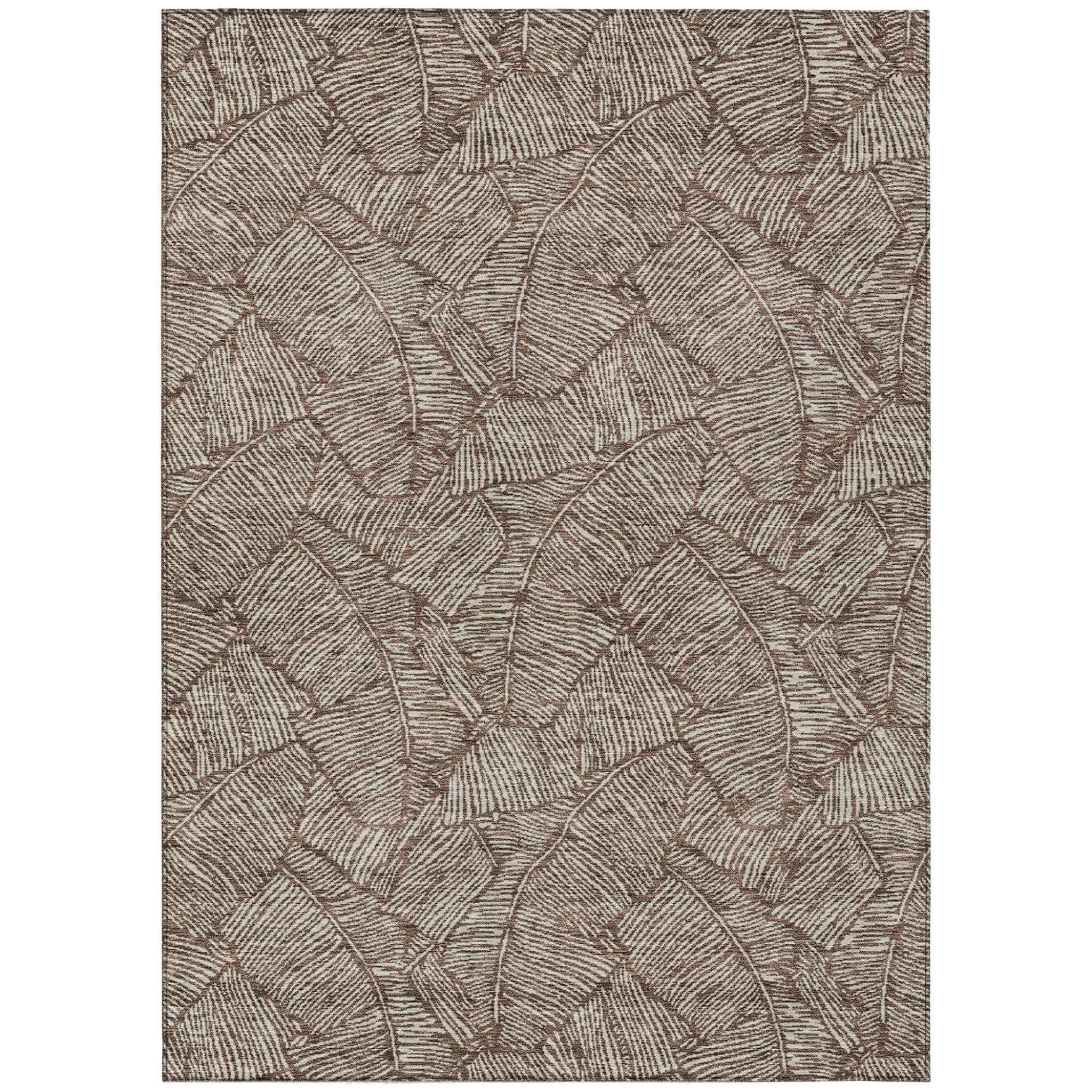 5' X 8' Brown And Beige Floral Washable Indoor Outdoor Area Rug