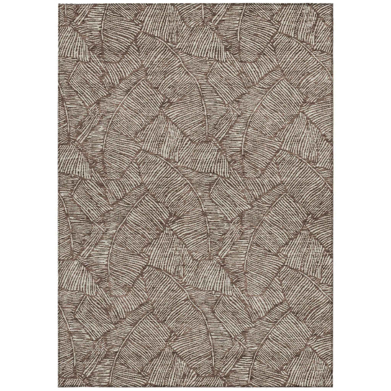 5' X 8' Brown And Beige Floral Washable Indoor Outdoor Area Rug