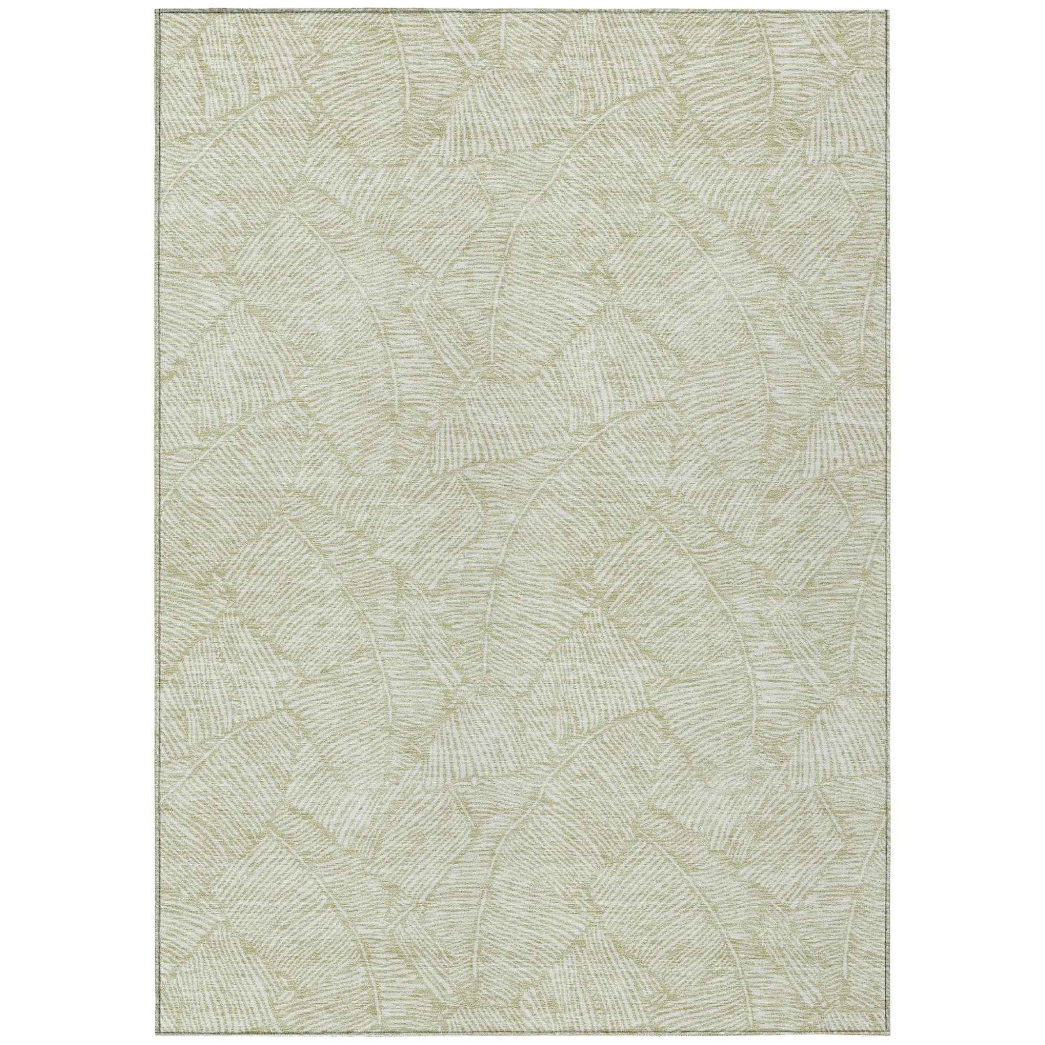 5' X 8' Artichoke Green And Ivory Floral Washable Indoor Outdoor Area Rug