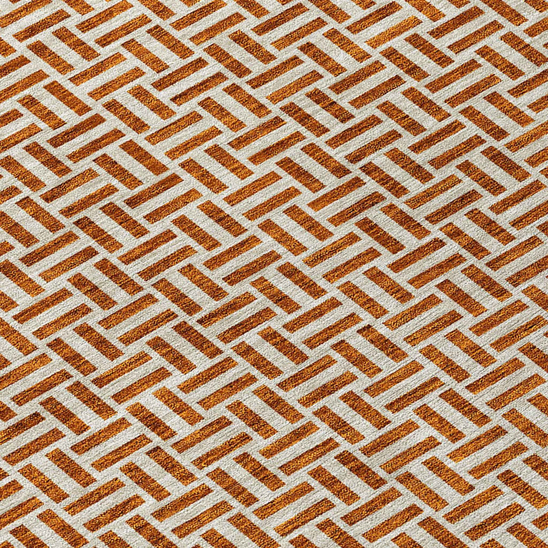 9' X 12' Copper And Beige Geometric Washable Indoor Outdoor Area Rug