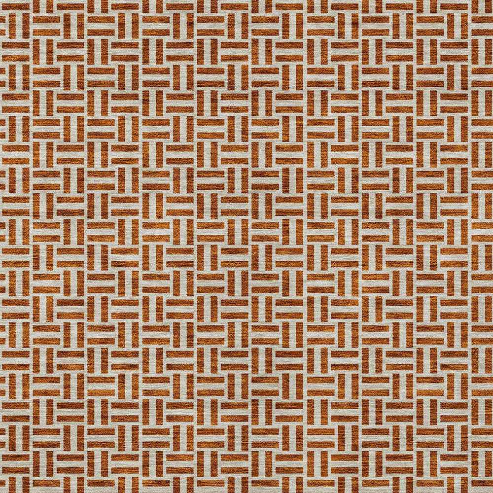 9' X 12' Copper And Beige Geometric Washable Indoor Outdoor Area Rug