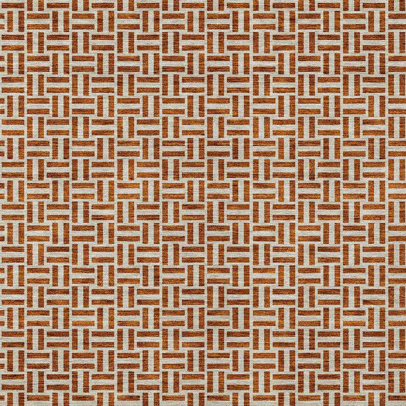 9' X 12' Copper And Beige Geometric Washable Indoor Outdoor Area Rug