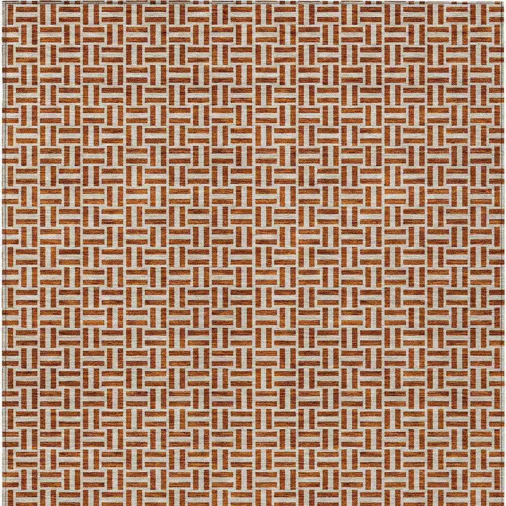 9' X 12' Copper And Beige Geometric Washable Indoor Outdoor Area Rug