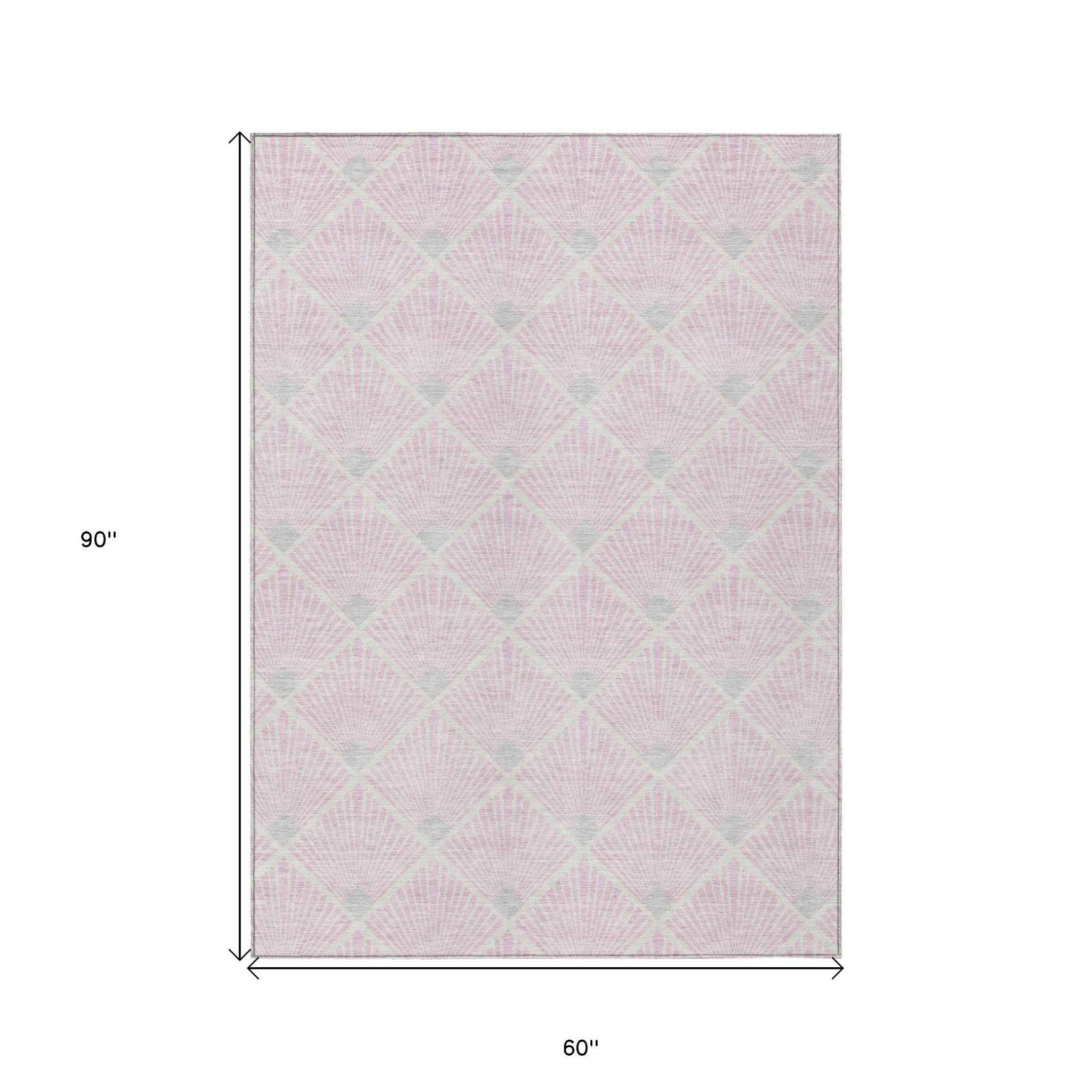 5' X 8' Pink Gray And Ivory Geometric Washable Indoor Outdoor Area Rug