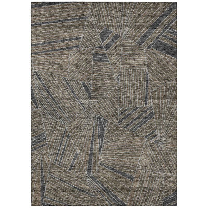 10' X 14' Brown Black And Gray Geometric Washable Indoor Outdoor Area Rug