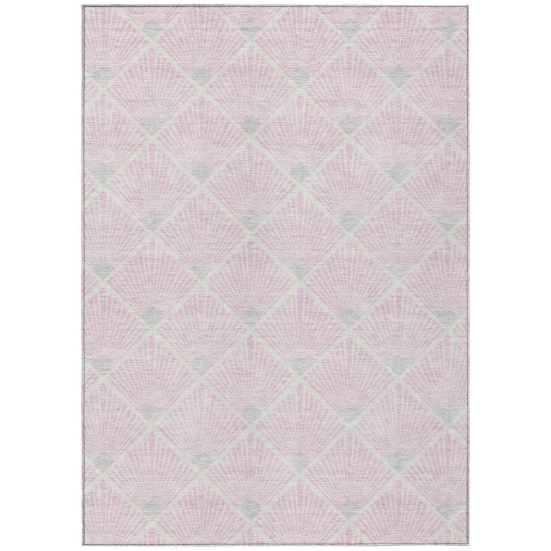 5' X 8' Pink Gray And Ivory Geometric Washable Indoor Outdoor Area Rug