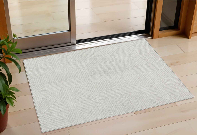 3' X 5' Ivory And Gray Abstract Washable Indoor Outdoor Area Rug