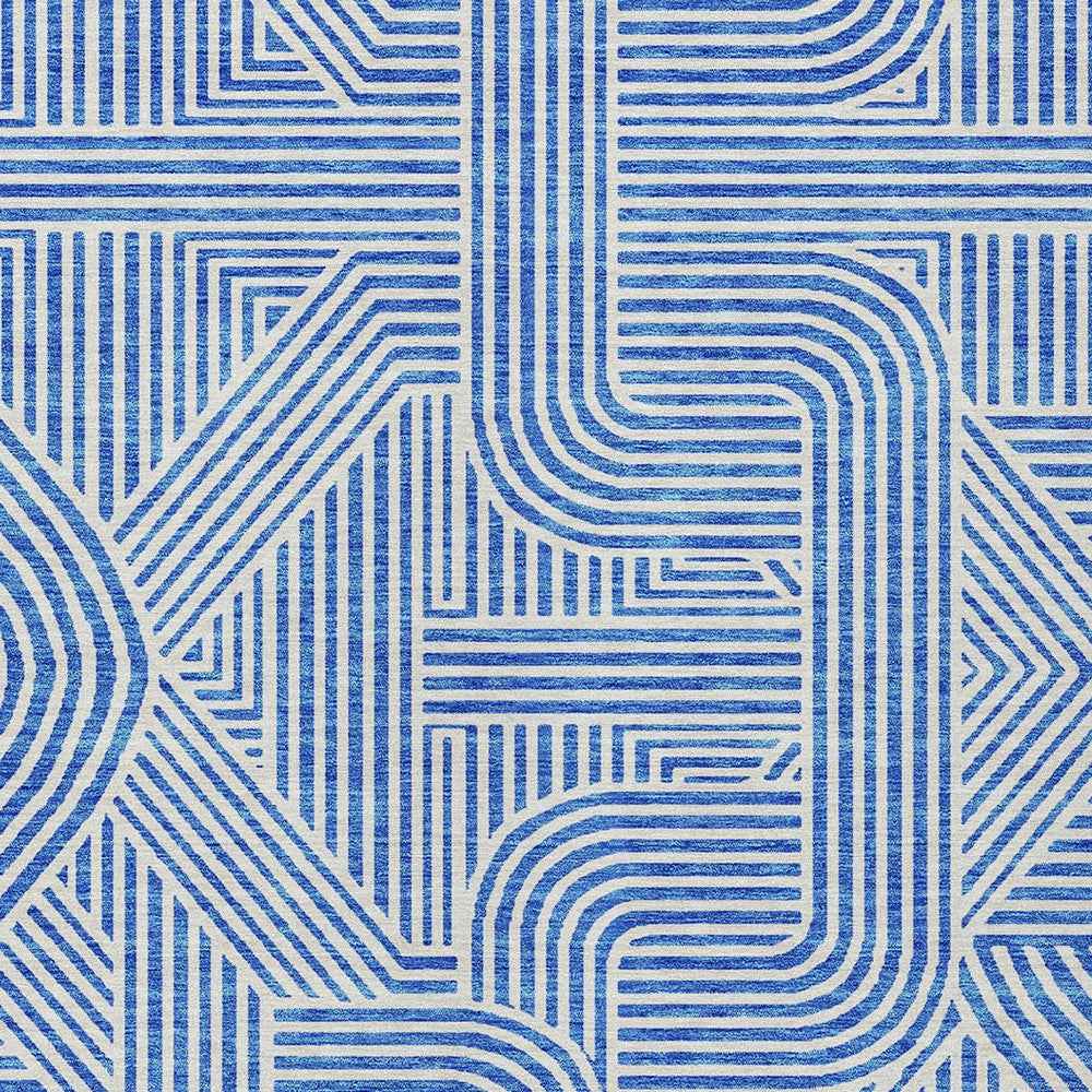 10' X 14' Blue And Ivory Abstract Washable Indoor Outdoor Area Rug