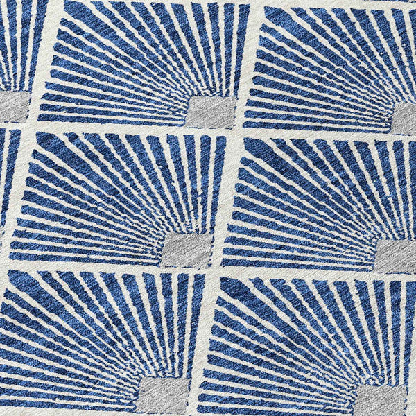 10' X 14' Navy Blue Gray And Ivory Geometric Washable Indoor Outdoor Area Rug