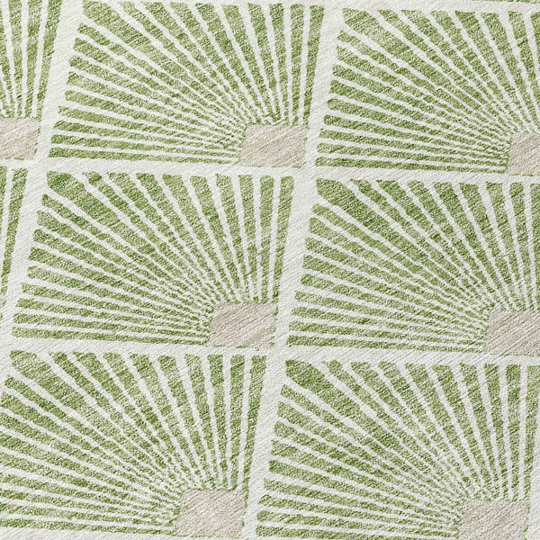 3' X 5' Green Beige And Ivory Geometric Washable Indoor Outdoor Area Rug