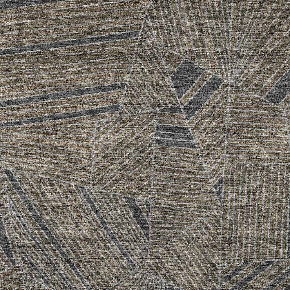 10' X 14' Brown Black And Gray Geometric Washable Indoor Outdoor Area Rug