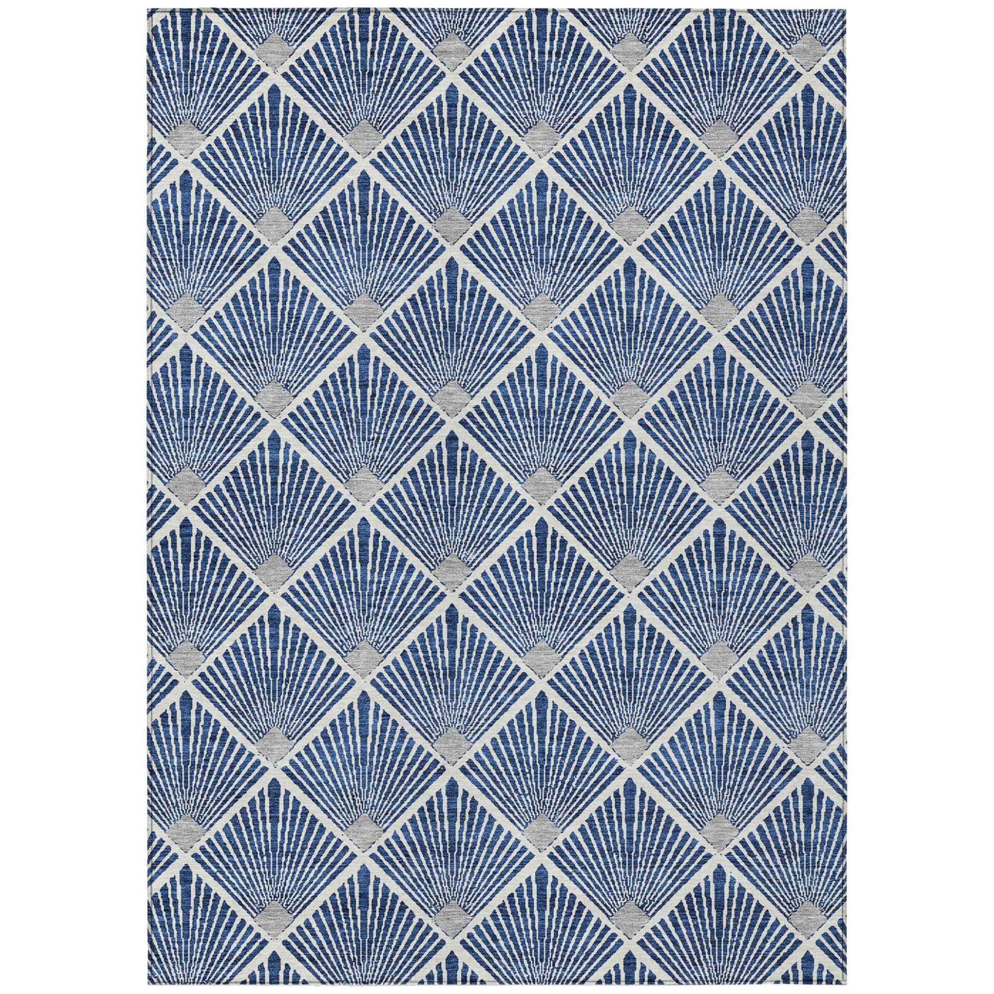 10' X 14' Navy Blue Gray And Ivory Geometric Washable Indoor Outdoor Area Rug