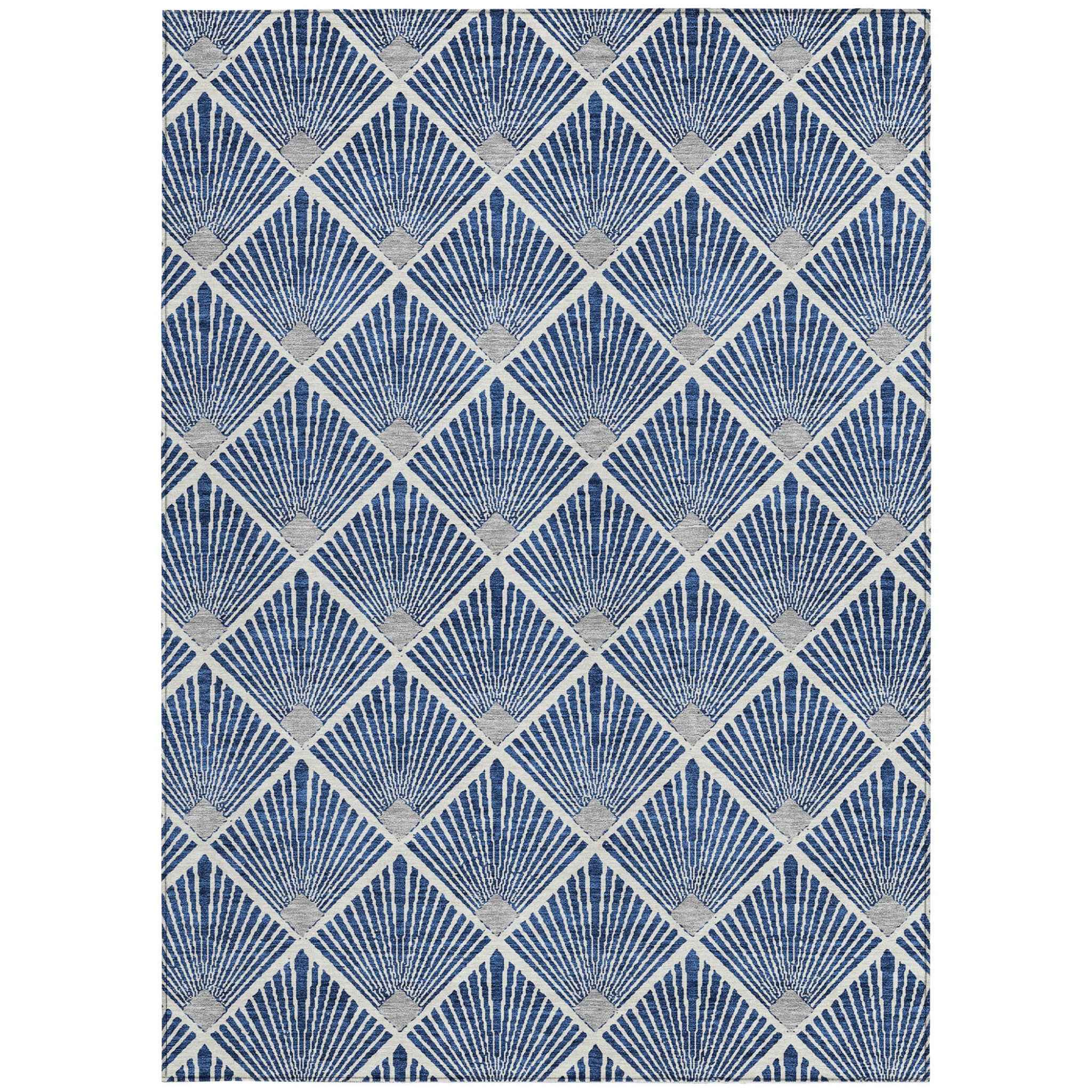 10' X 14' Navy Blue Gray And Ivory Geometric Washable Indoor Outdoor Area Rug