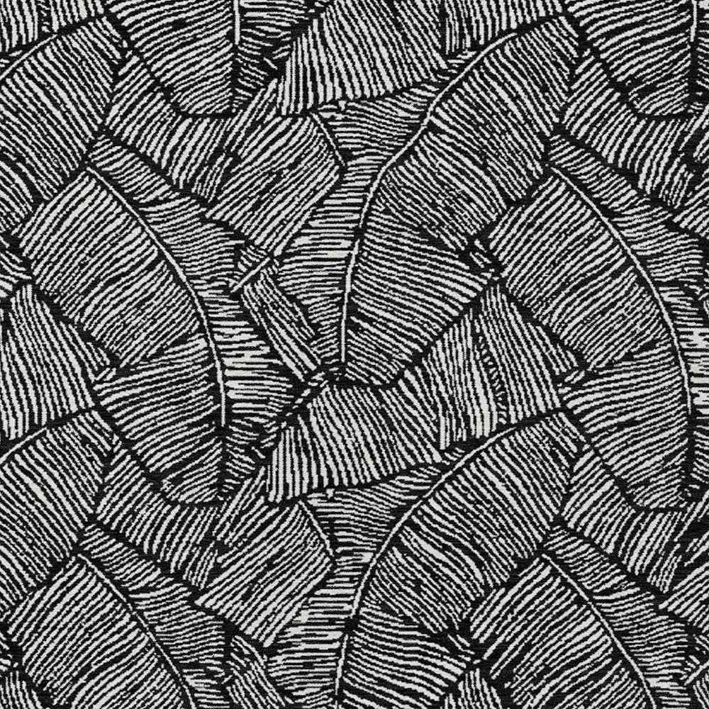 9' X 12' Black And Ivory Floral Washable Indoor Outdoor Area Rug